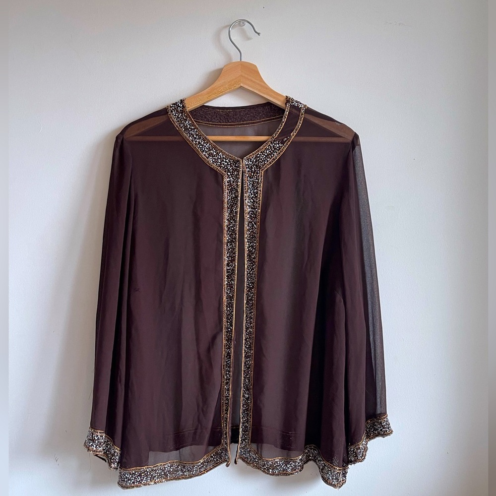 Brown Beaded Sheer Cardigan